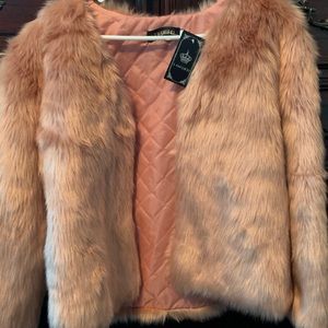 NWT Pink Faux Fur Coat
